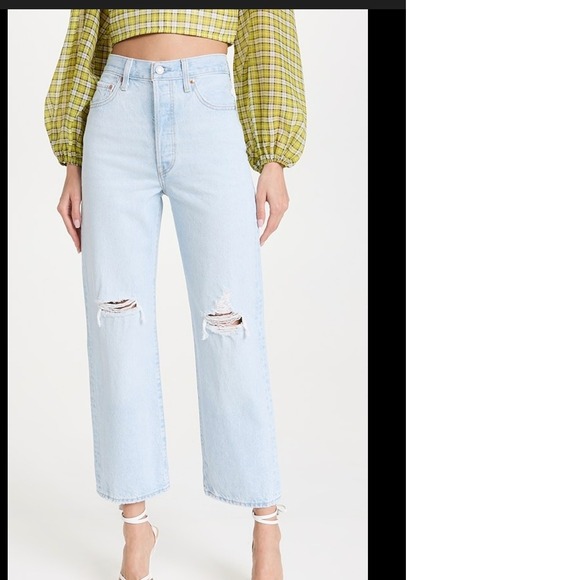 Levi's Denim - Levis Ribcage Straight Ankle Jeans 27 Light Wash Cotton Distressed High Rise